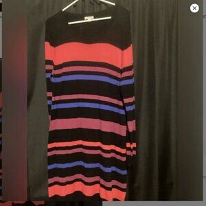 GUC Merona Sweater Dress Long Sleeve Black w/Colorful Stripes Women's XL